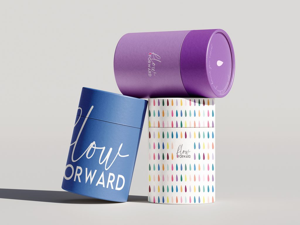Mockup brand identity FlowForward Menstrual Cycle Coach visual gadget logo design 